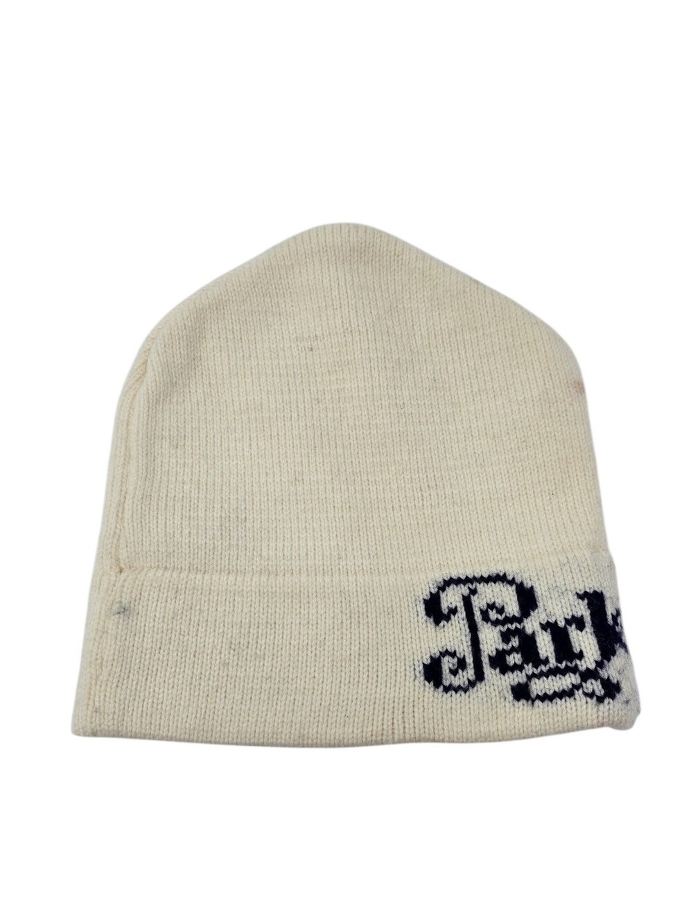 Vintage Vermont Originals Park City Handcrafted Wool Beanie Cream Navy One Size